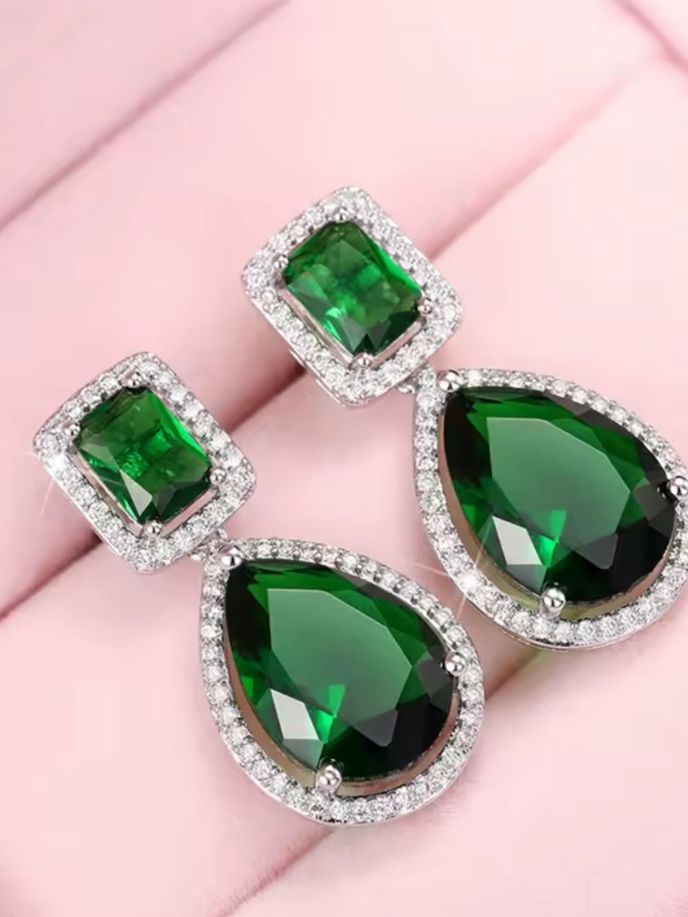 Emerald Green Crystal Drop Earrings Luxury Statement Jewelry